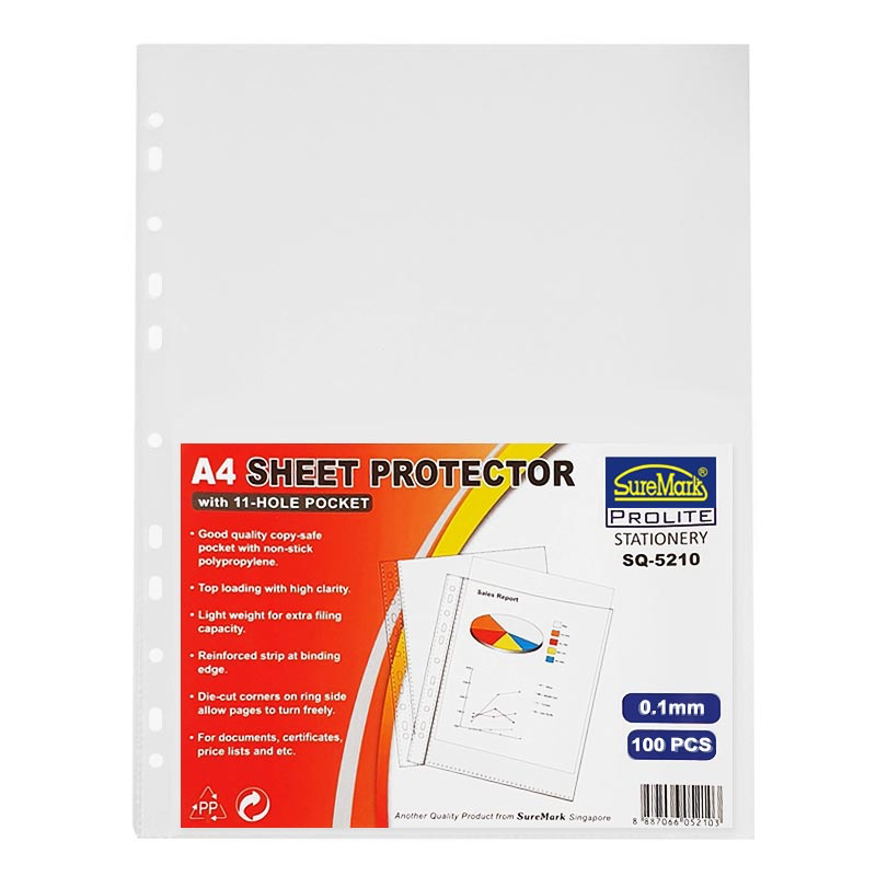 Suremark 11-Hole Sheet Protector  A4 0.1mm SQ-5210 100's